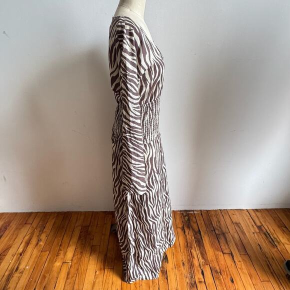 CONTREPOINT 2010s Brown/White Zebra Ruched Bell-Sleeve Maxi Dress - Picture 4 of 8